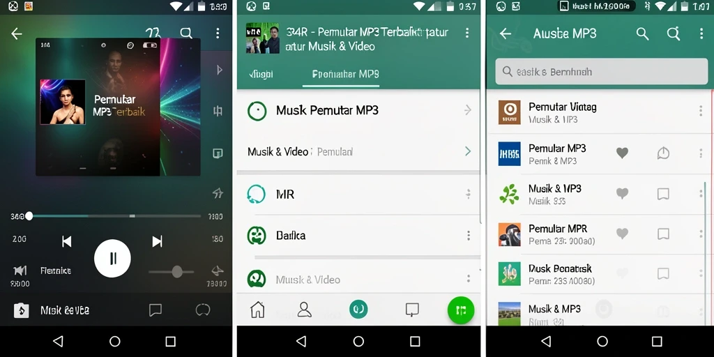 Screenshot antarmuka aplikasi Pemutar MP3 34R yang menarik.