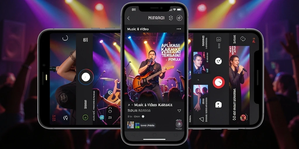 Antarmuka aplikasi Karaoke 8II dengan fitur lirik dan musik.