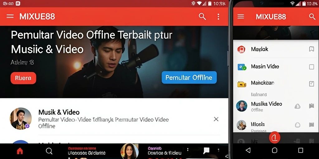 Antarmuka pengguna aplikasi MIXUE88 untuk pemutar video offline.