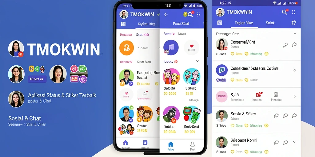 Antarmuka aplikasi TMOKWIN dengan berbagai stiker menarik