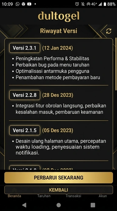 Riwayat Versi Dultogel untuk Pengguna Android